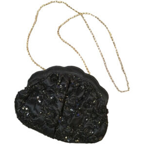 SHALS INTERNATIONAL Black Beaded Sequin Evening Bag
